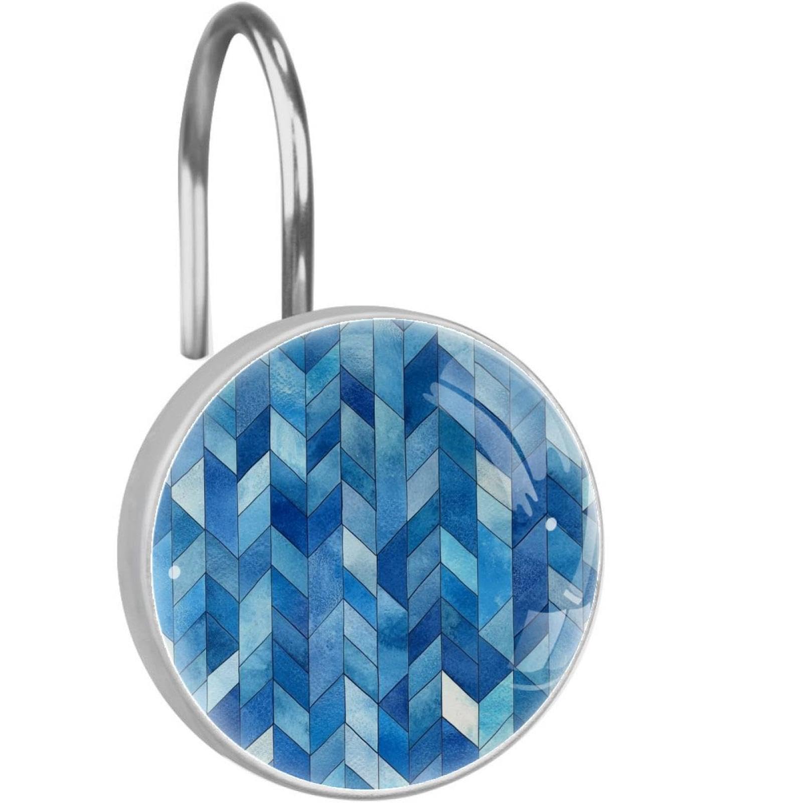 Ganchos para cortina de ducha mosaico azul para decorar el baño familiar de forma moderna
