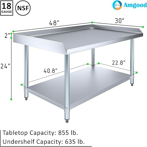 Miniatura 3 de AmGood Soporte para equipo de acero inoxidable de 30 x 48 pulgadas | Altura: 24 pulgadas | Mesa de parrilla comercial resistente