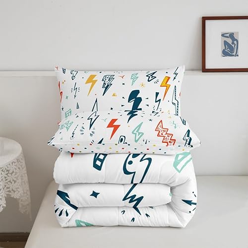 Miniatura 4 de Juego de edredón de relámpagos con dibujos animados, tamaño King, juego de ropa de cama de videojuegos de 3 piezas para niños, niñas, adolescentes,