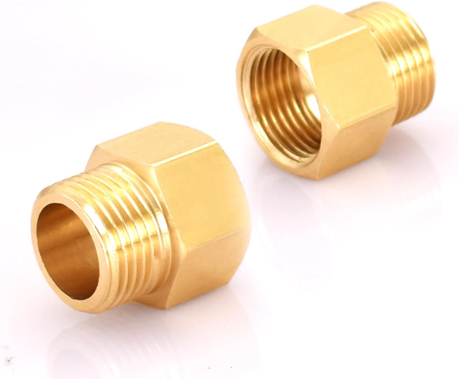 2 Pcs 3/8" Female to 1/4" Male Adapter, 3/8 to 1/4 Adapter, Thread Brass Hex Nipple Connector, Thread Brass Reducer, for Water, Gas, Pipe Connecting Conversion