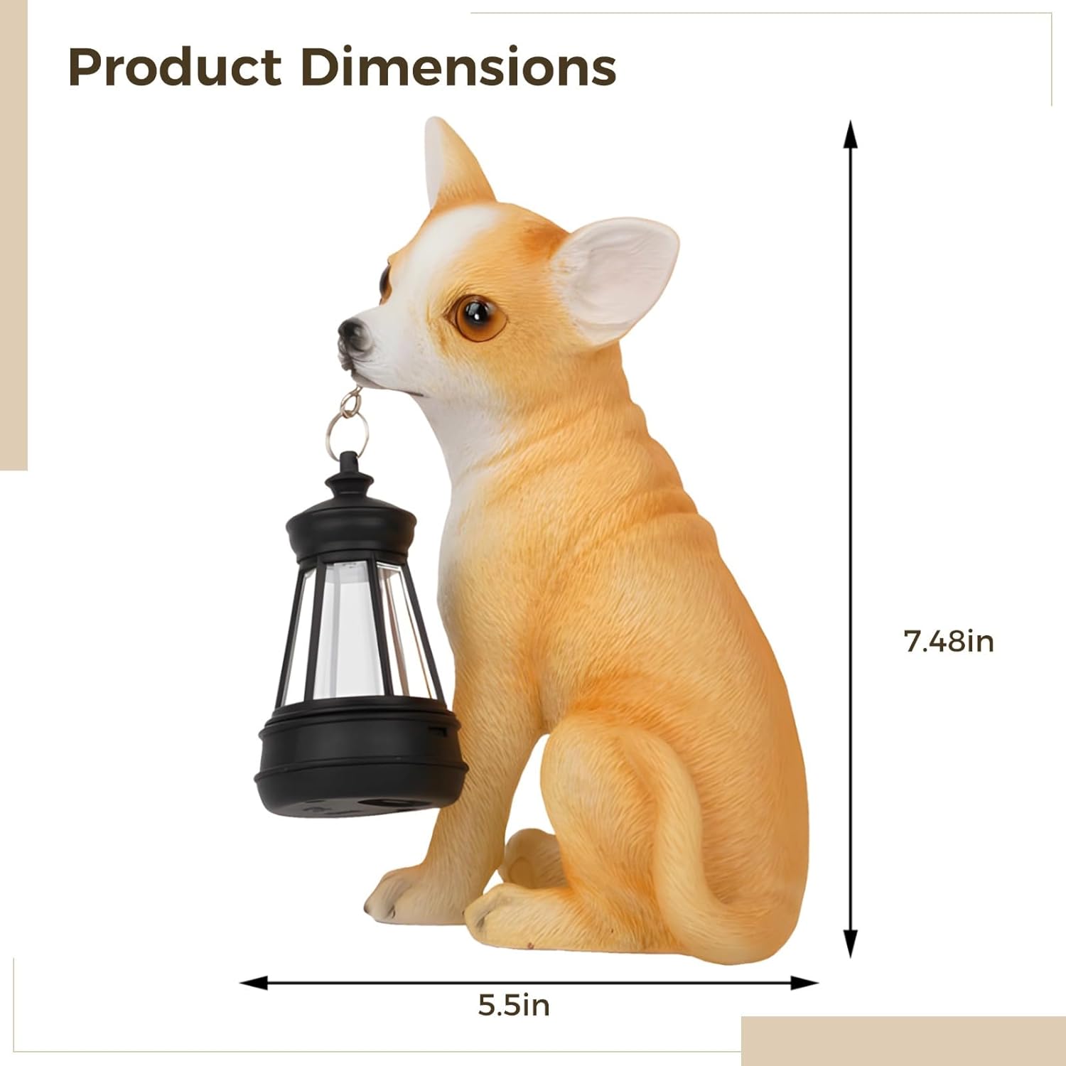 Solar Chihuahua Lantern Statue, Resin Dog Garden Sculpture, Outdoor Pathway Light & Decorative Figurine