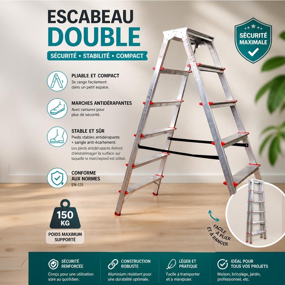 MTRA Escabeau Double marchepied en Aluminium 7 marches