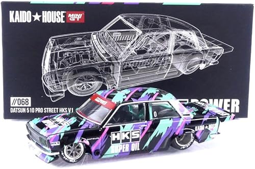 Miniatura 5 de Datsun 510 Pro Street HKS V1 Negro Verde Edición Limitada 164 Diecast Modelo Car Kaido House KHMG068