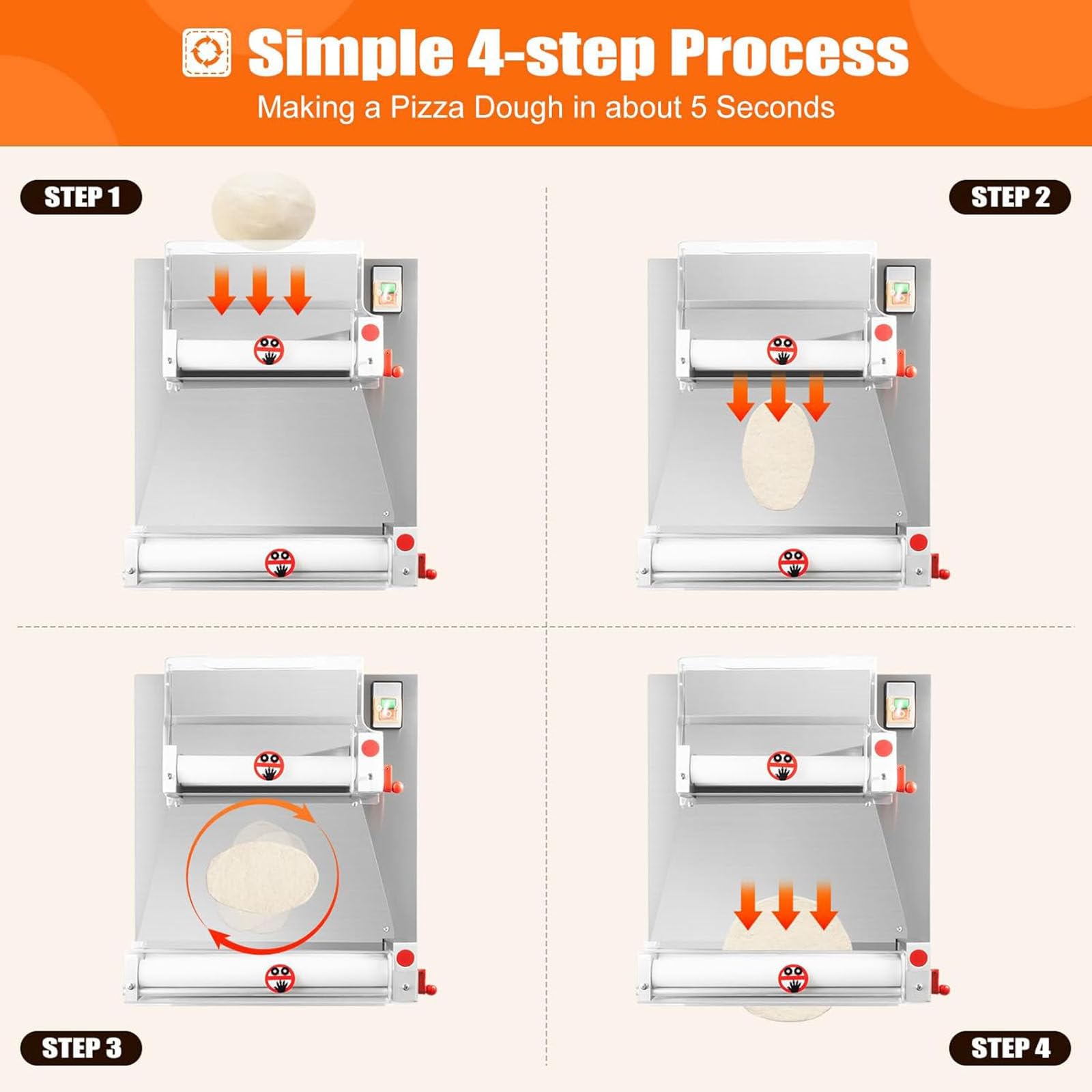 Macchina Professionale elettrica Automatica | per la preparazione e la stesura di pizze, da 3,9 a 11,8 pollici, 370 W, per stendere pizze e vari tipi di impasto per torte