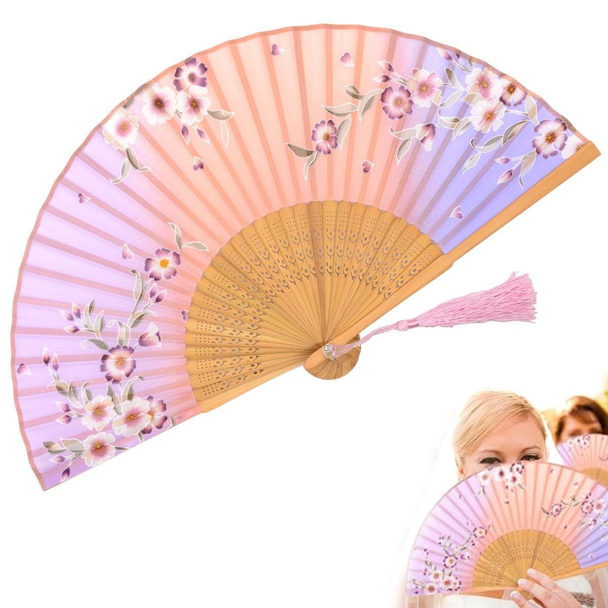 ELECDON Hand Held Silk Folding Fans, Small Folding Hand Fans for Women, Handmade Oriental Chinese/Japanese Vintage Retro Style Silk Fans, or Dance, Music Festival, Wedding, Party, Decorations, Gift
