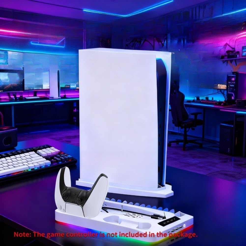 per PS5 Pro Slim Base di raffreddamento con luce RGB per PS5 Pro Slim | Efficiente dissipazione del calore, previene il surriscaldamento, prolunga la vita della console, funzionamento silenzioso