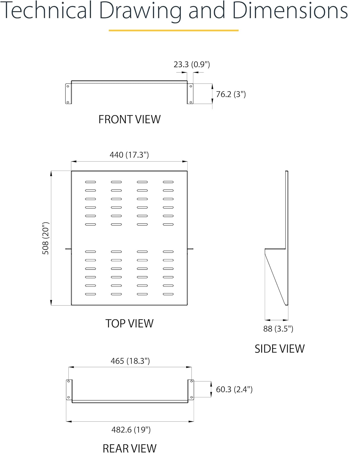 StarTech.com 2-Post Server Rack Shelf - Center Mount - 19 Inch -2U - Black - Supports up to 75 lb. (34 kg) - Vented (CABSHF2POSTV2)