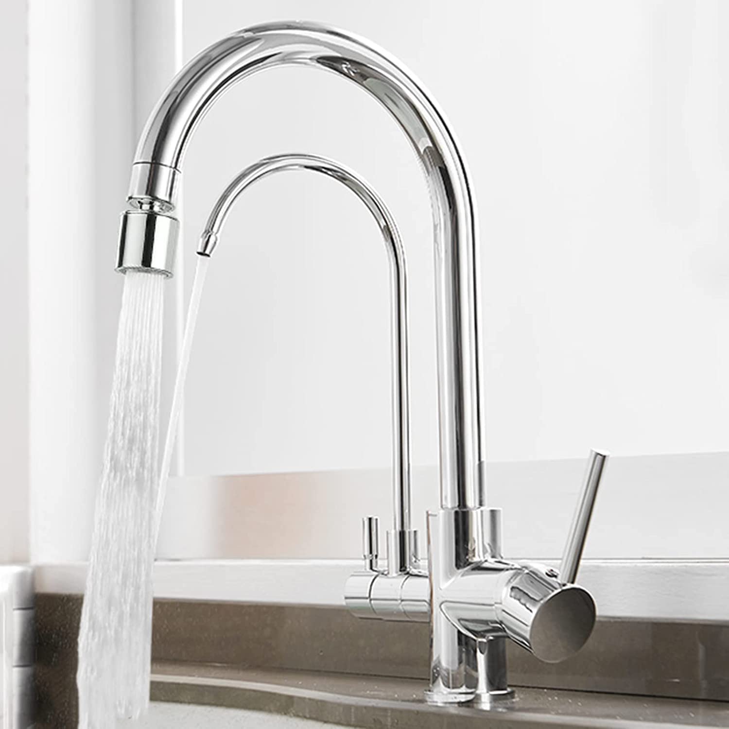 ZQFHSX 3Way Kitchen Faucet Mixer Tap for Reverse Osmosis System Black Dual Handle 3in1 Sink Chrome Finish Versatile with Mode