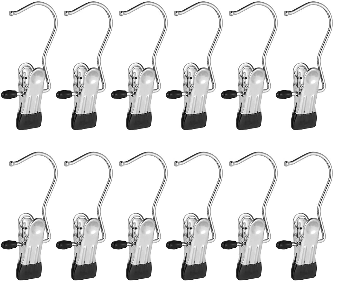 ADTALA Stainless Steel Hanger for Cloth Set,Laundry Hooks with Clips,Boot Holder, Hanging Clips, Portable Multi Functional Hangers Single Clip Space Saving for Jeans, Hats,Towels Portable Hooks (10)
