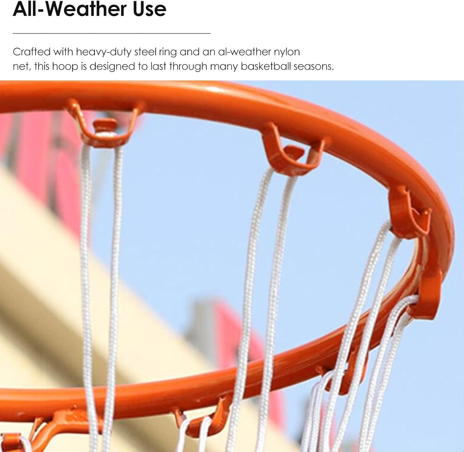 Heavy Duty Wall Mounted Basketball Hoop Mount Outdoor Basketball Hoop Rim, Large Heavy Duty Basketball Goal with All Weather Net, Easy to Install, for Tree Pole Poolside Pool Office