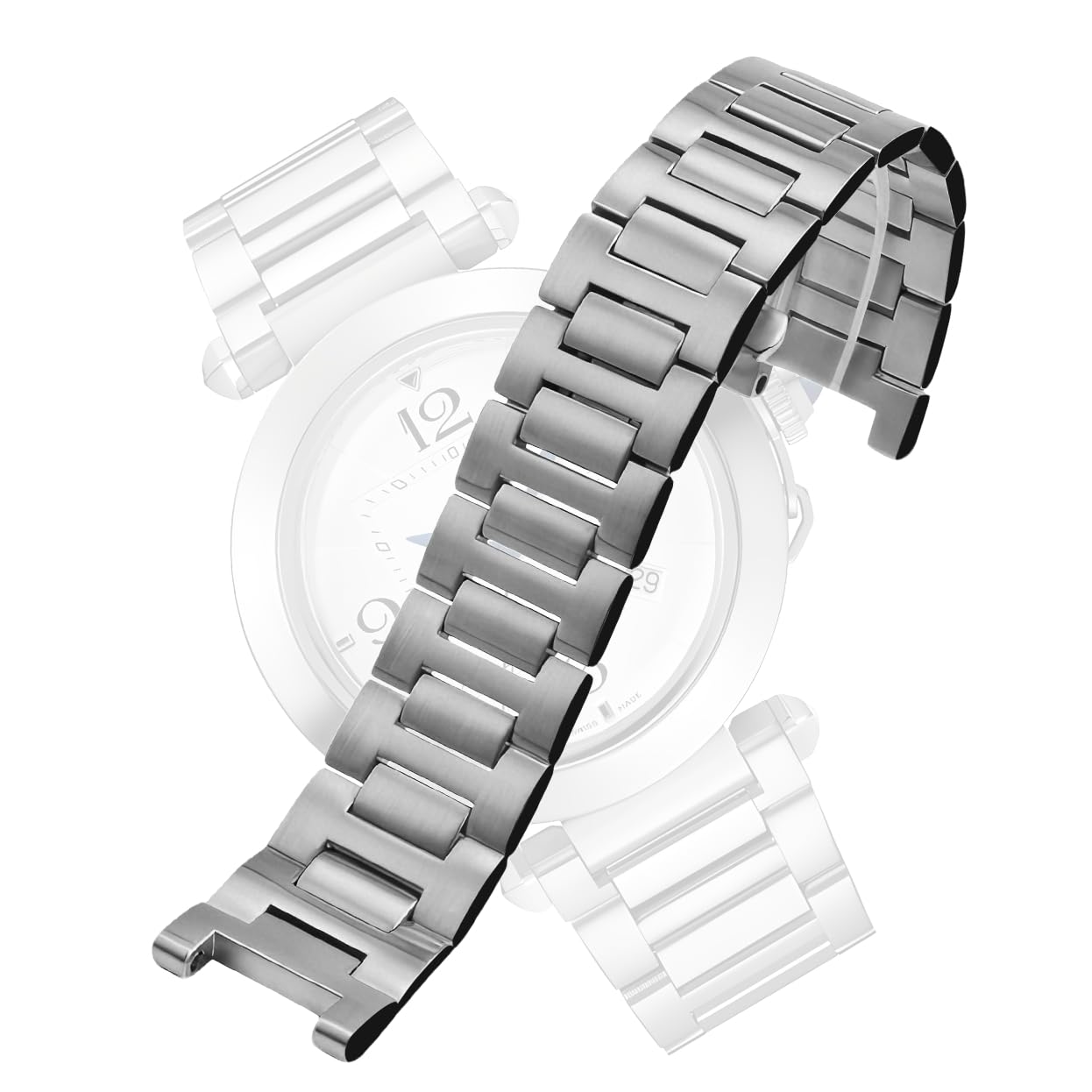 Cinturino di ricambio per orologio Pasha de Cartier WATCH W31077U2 W31074M7, in acciaio inox spazzolato (argento, 22 m)
