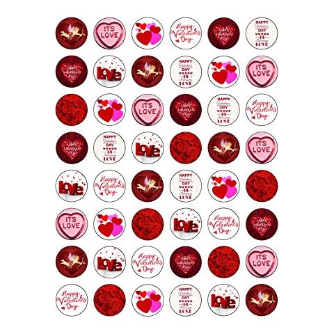 48 Edible Wafer Paper Cake Toppers for Valentine's Day Cover