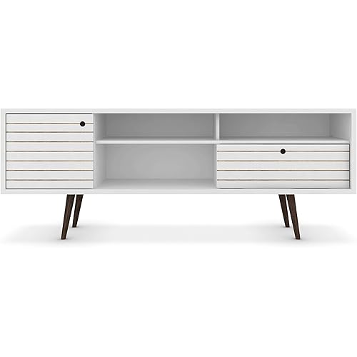 Manhattan Comfort Liberty Mid Century Modern TV Stand for Televisions up to 65 Inches, Bedroom and Living Room Entertainment Center with Storage, Shelves, and Cabinet, 71" Wide, White