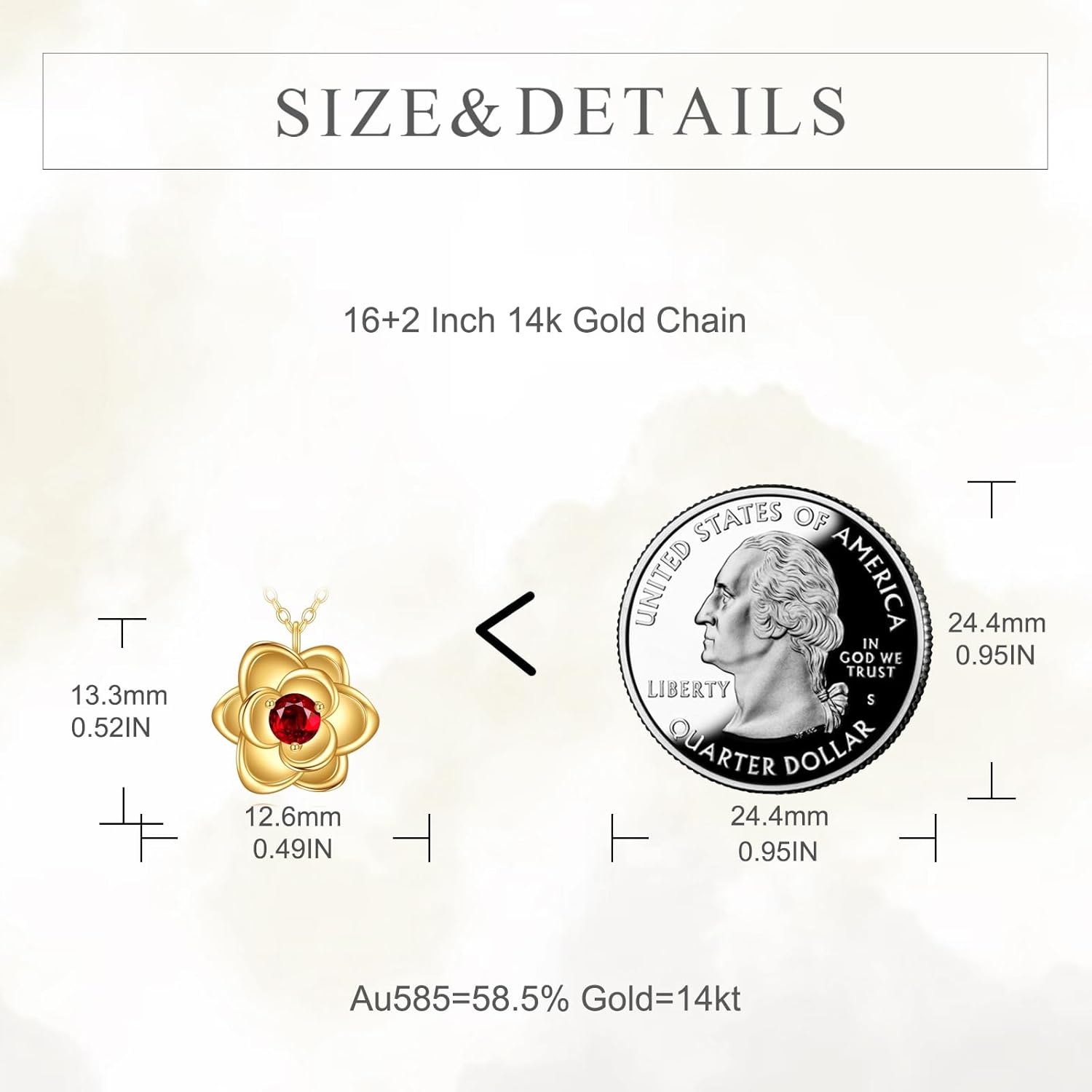 KECHO Valentine's Day Gifts for Women 14K Solid Gold Rose Flower Necklace 14K Real Yellow Gold Red Jewelry Birthday Gift - Image 5