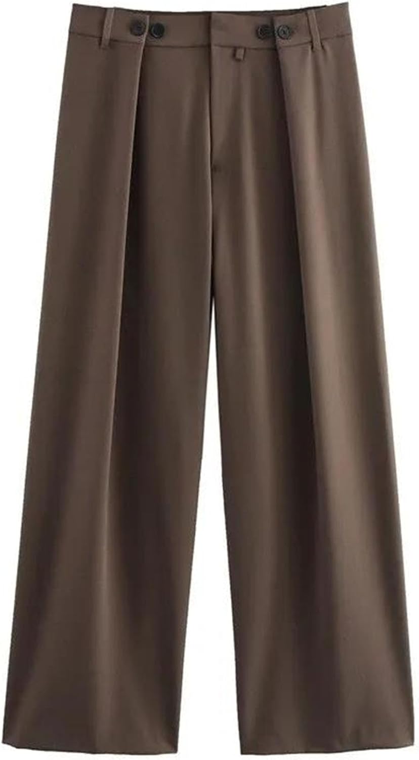 Women's Business Casual Blazers Trousers 2 Piece Set ​ Office Lady Loose Fit Pockets Button Work Suit Jacket with Belt