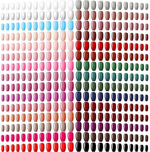 720 Pieces 30 Sets Medium Square False Nails Artificial Fake Nails Ballerina Coffin Press on Nails Solid Color Glossy Fake Nails Full Cover False Nails Tips for Women Girls DIY (Classic Colors)