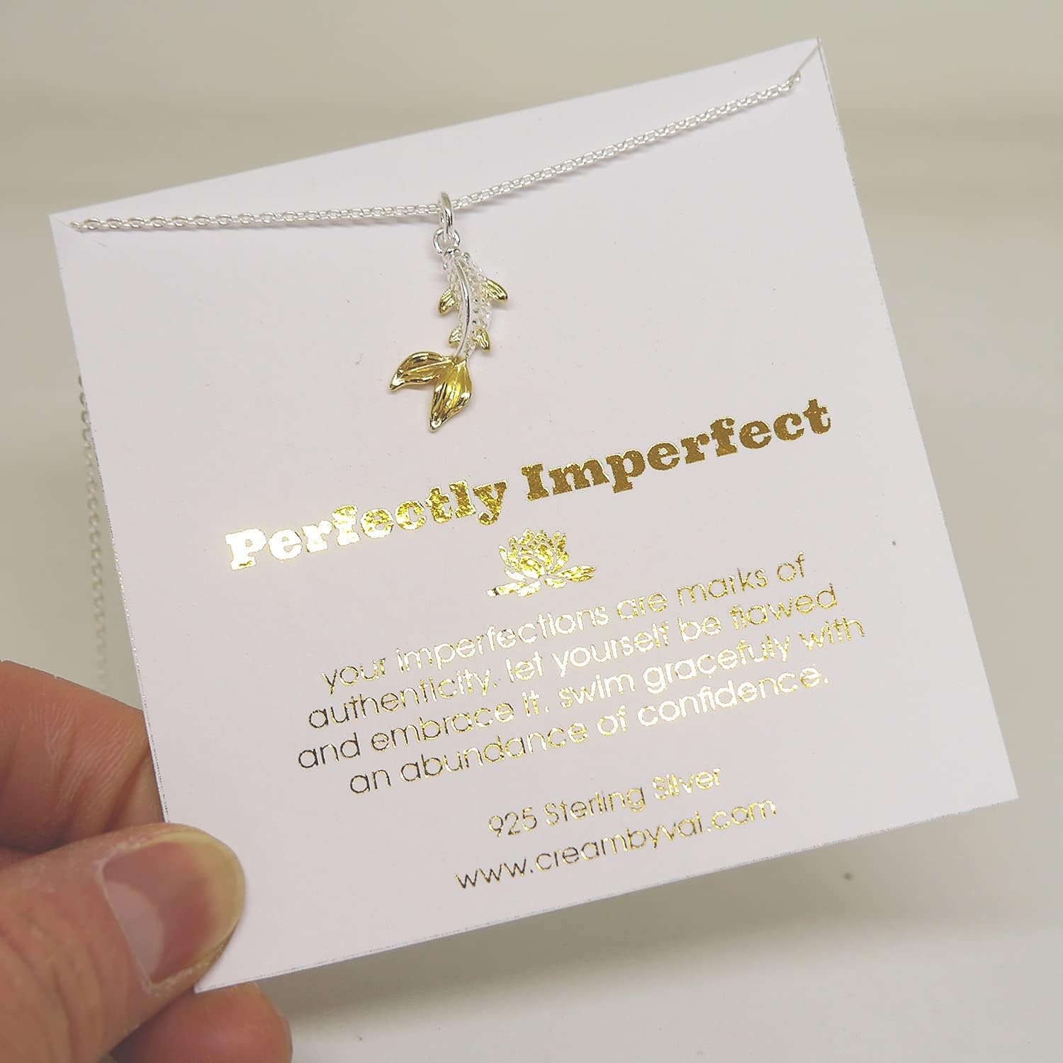 Perfectly Imperfect Koi Fish Sterling Silver Necklace – Self-Acceptance Gift for Women, Teens – Dainty Inspirational Pendant with Message Card – Meaningful Everyday Jewelry – 18’’ Chain