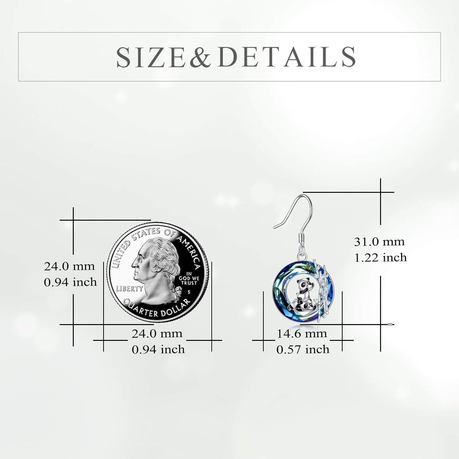 YFN Panda Earrings Panda Gifts 925 Sterling Silver Panda Bamboo Earrings with Blue Crystal Animal Jewelry Gifts for Sister Friends Women