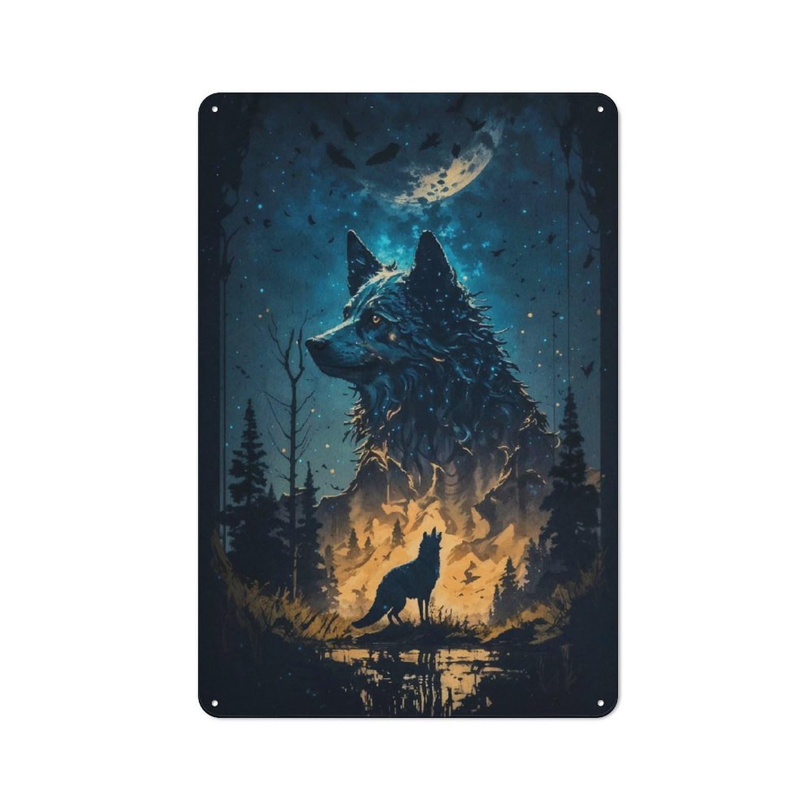 Junmoney Wolf Incredible Warehouse Style Metal Wall Decor 30X20cm, Tin Wall Sign For Modern Home, Workshop, Office Or Cafe