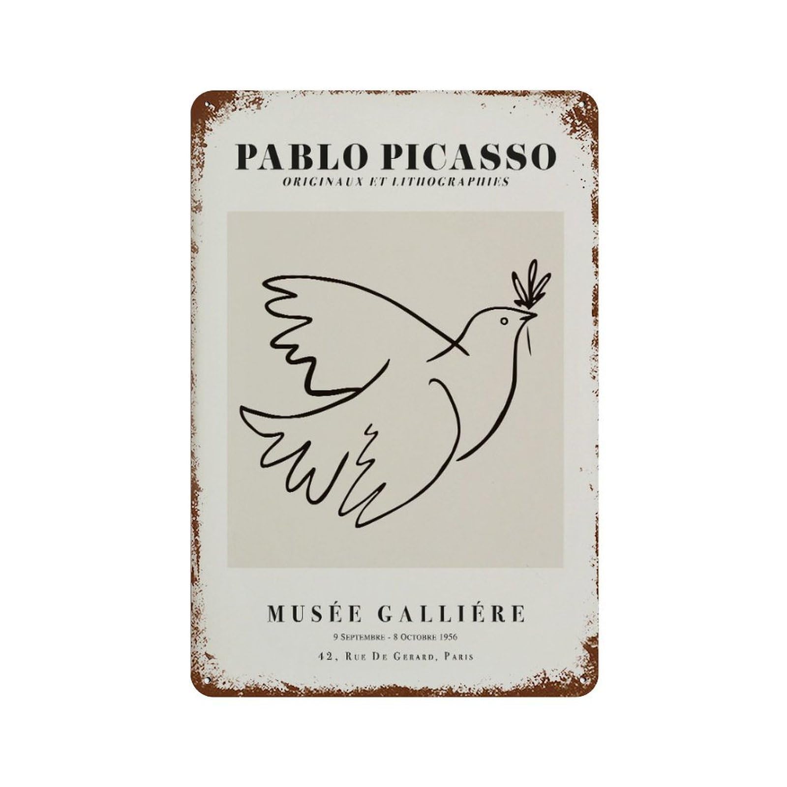 xiaoxiaoshen Pablo Picasso S, Peace Dove, Minimalist Line Drawing Wall Decor Art Metal Tin Poster Modern Home Decor Art Home Bar Shop Decorations Vintage Sign 30x20cm