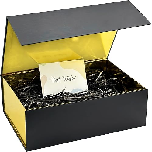 Corlcol Caja de regalo negra con forro dorado Caja de regalo magnética de lujo para regalos