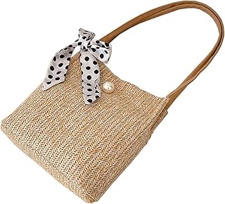 Fenical Borsa Estiva Intrecciata in Paglia Borsa a Tracolla Casual alla Moda alla Moda Borsa a Tracolla di Grande capacità Decorazioni