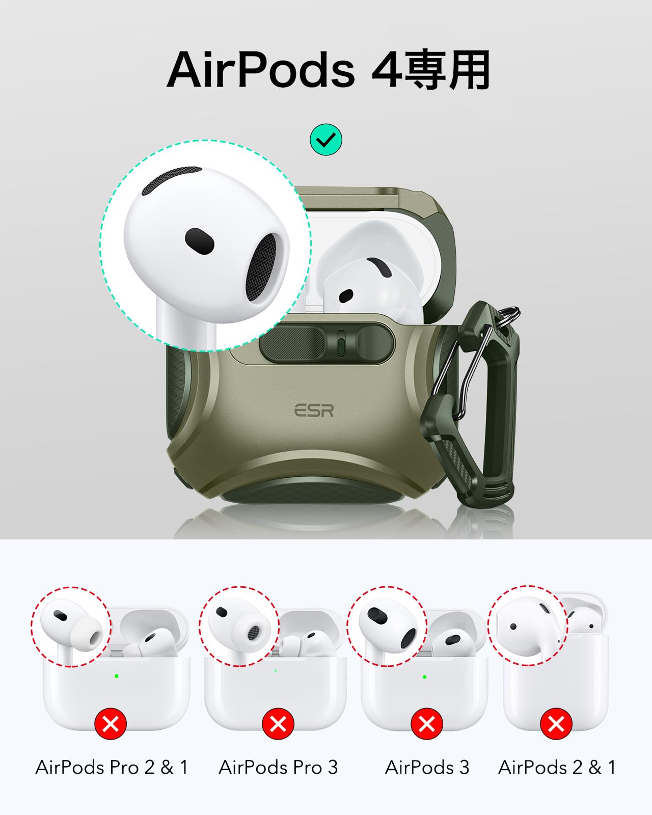 Amazon | ESR AirPods 4 ケース AirPods 第4世代 ケース(2024) (USB-C