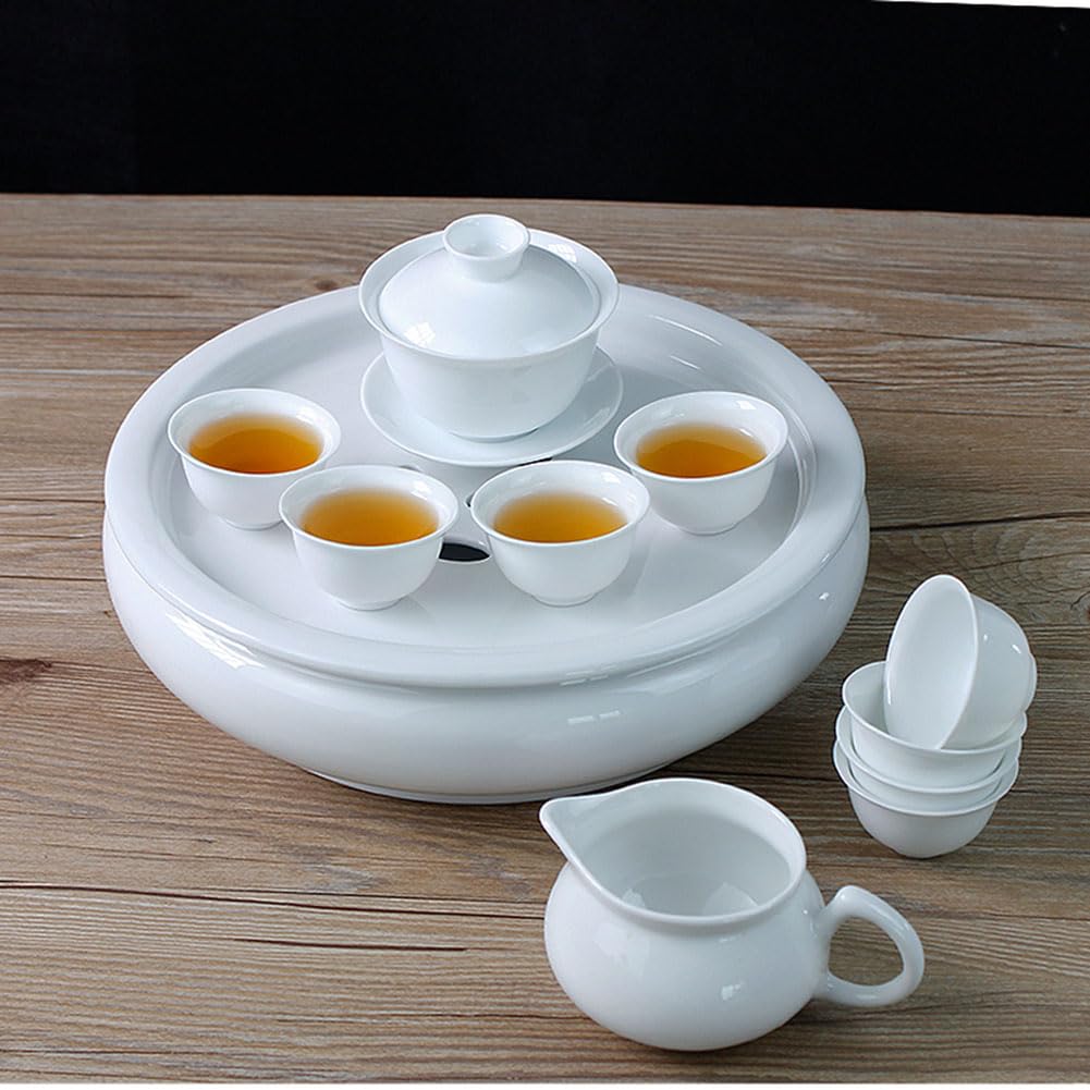 Porcelain Tea Tray, Double-Layer Ceramic Tray Circular for Tea Coffee Serving Table (10 inch White), 25.4 cm - Image 3