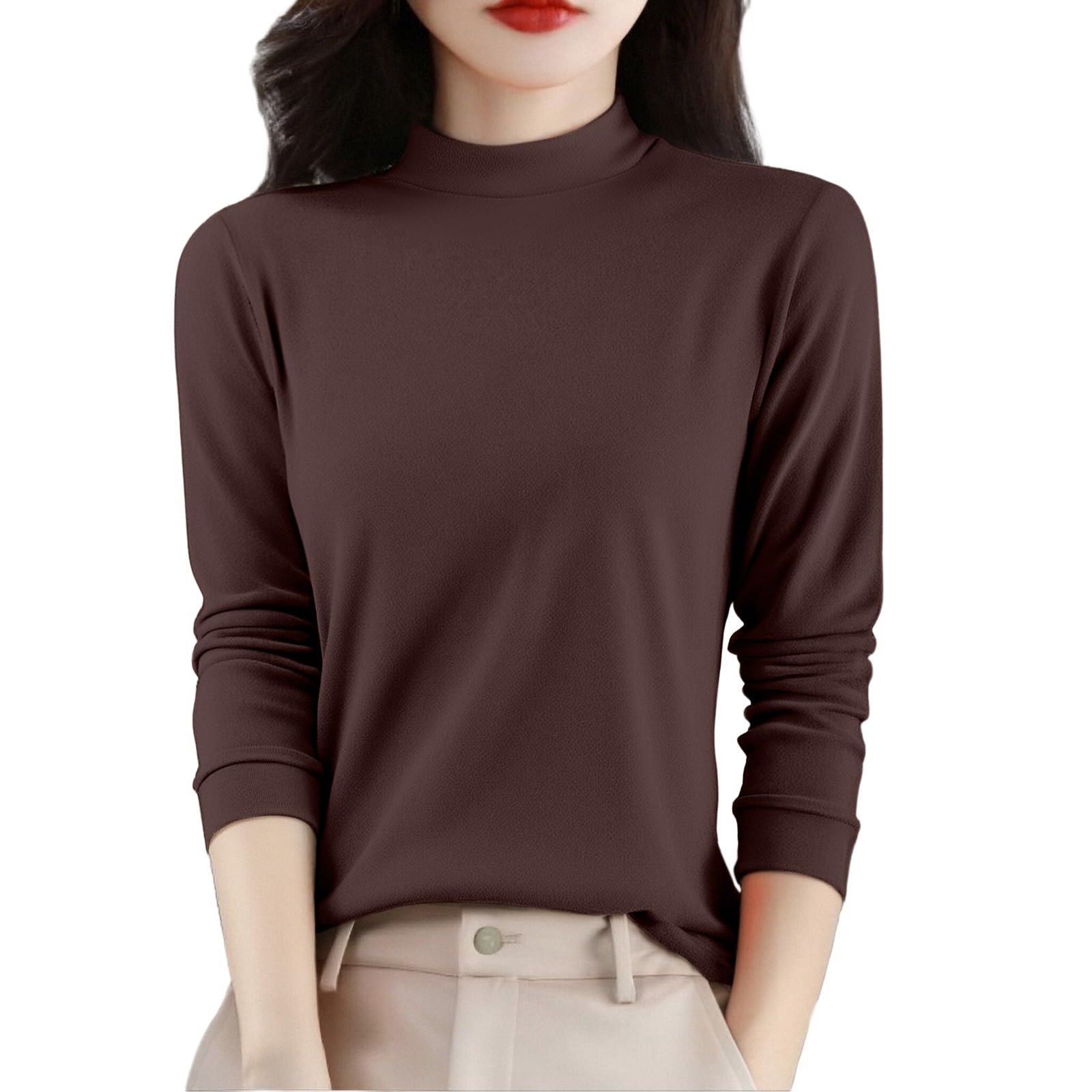 Camiseta interior para mujer, manga larga, cuello alto, básica, ajustada, parte superior, jersey fino, monocolor, camiseta de calle, ropa interior, elegante, manga larga para el día a día
