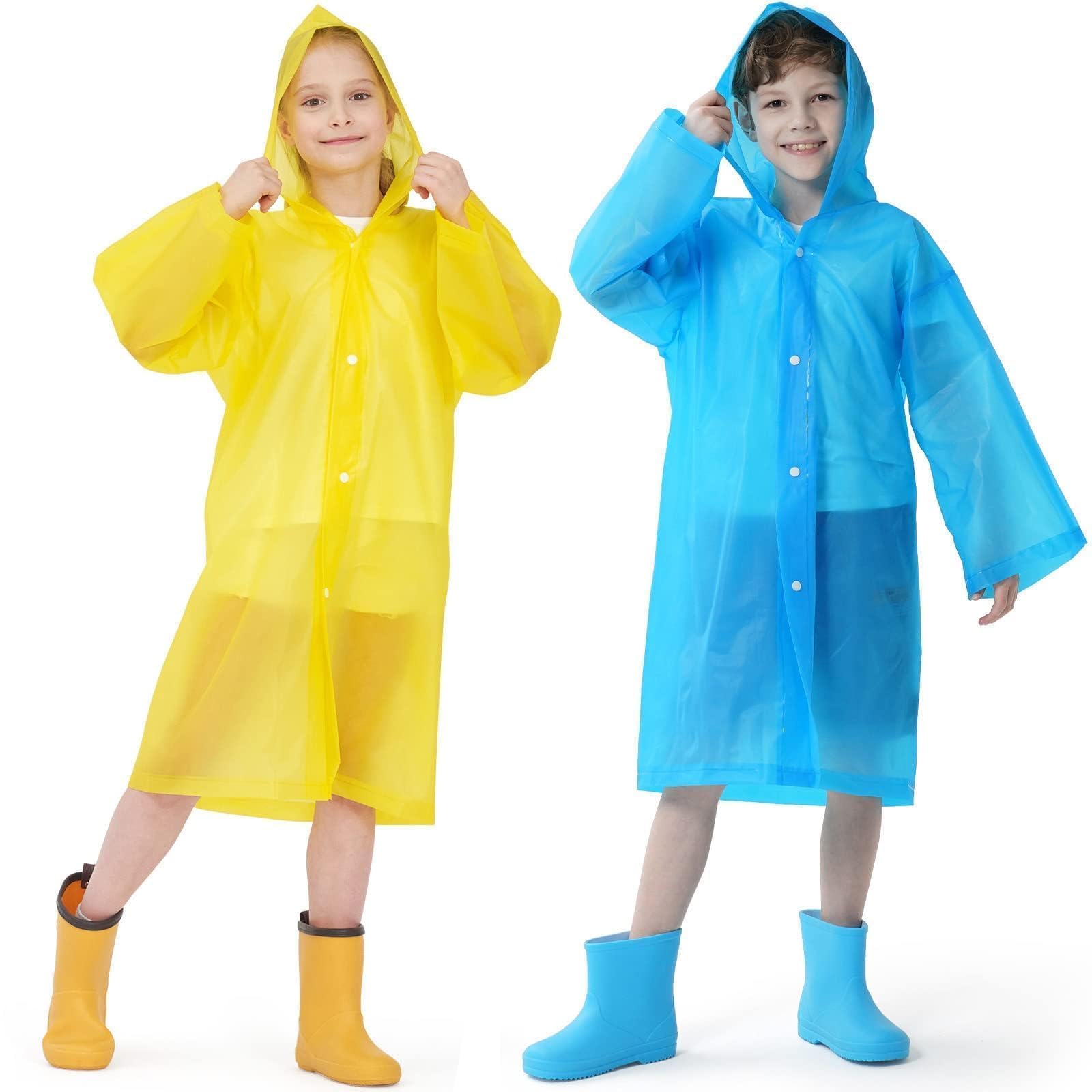 Opret 2 Pack Raincoats for Kids, Reusable Rain Ponchos with Hood and Sleeves Waterproof Rain Coats for Boys and Girls
