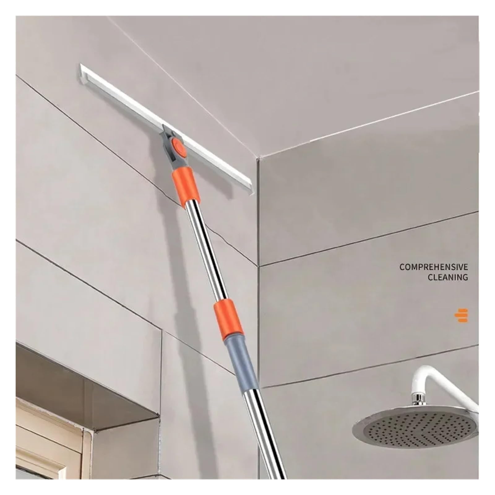 Scopa magica in silicone, spazzola per pavimenti in vetro francese, per finestre domestiche, bagno, spazzola flessibile, manico lungo telescopico (50 cm)