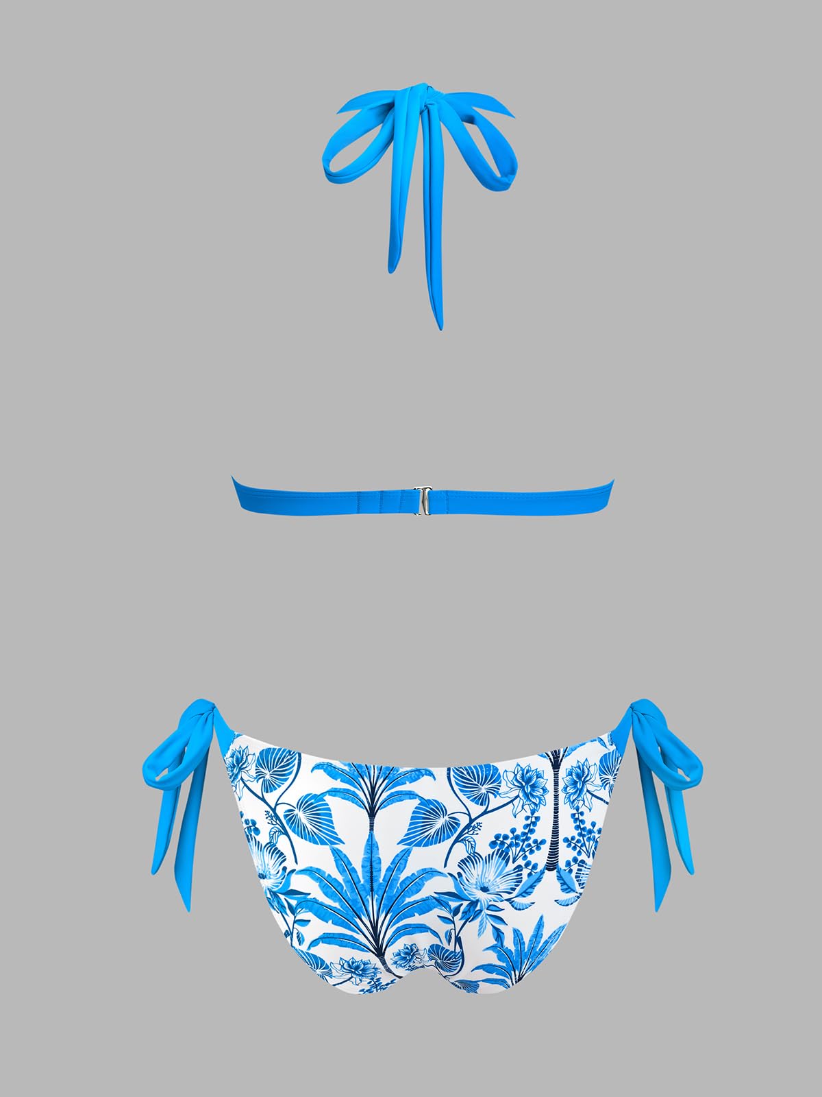 CUPSHE Damski zestaw bikini dwuczęściowy strój kąpielowy dekolt w serek trójkątny top kostium kąpielowy podwójny O-ring wiązany na szyi pasek z tyłu hak