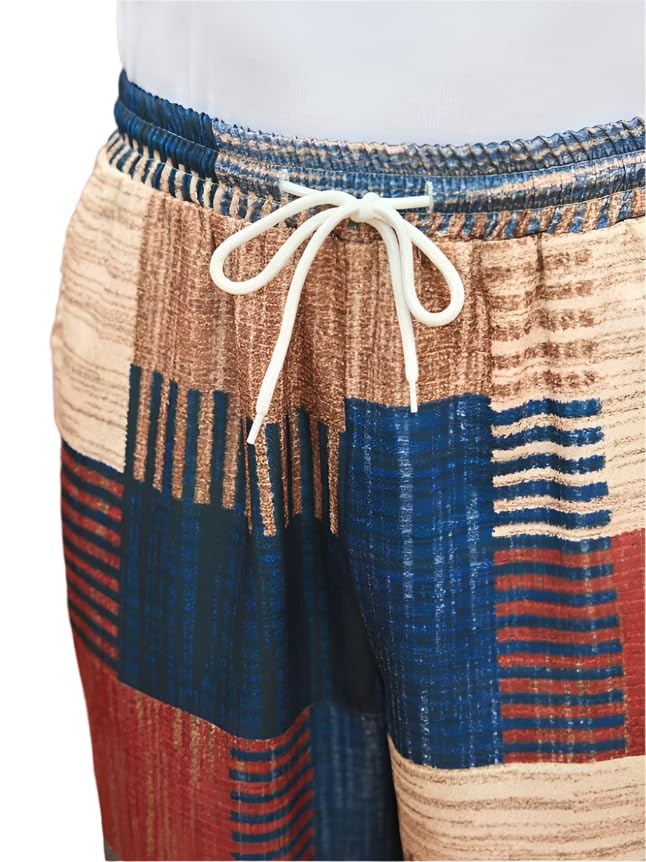 Men's Casual Multicolor Striped Boho Style Drawstring Waist Straight Leg Pants with Pockets4
