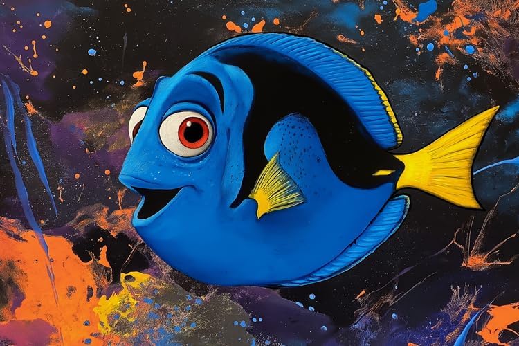 Finding Blue Tang Dory - 24x36 Poster, Oil Painting Wall Art Birthday Party Poster, Home Decor Banner