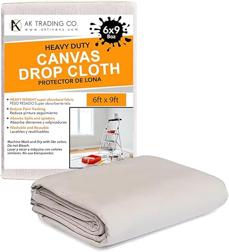 AK TRADING CO. Paño de lona resistente, paño para pintores para muebles y protección del suelo con bordes resistentes de doble costura (6 pies x 9