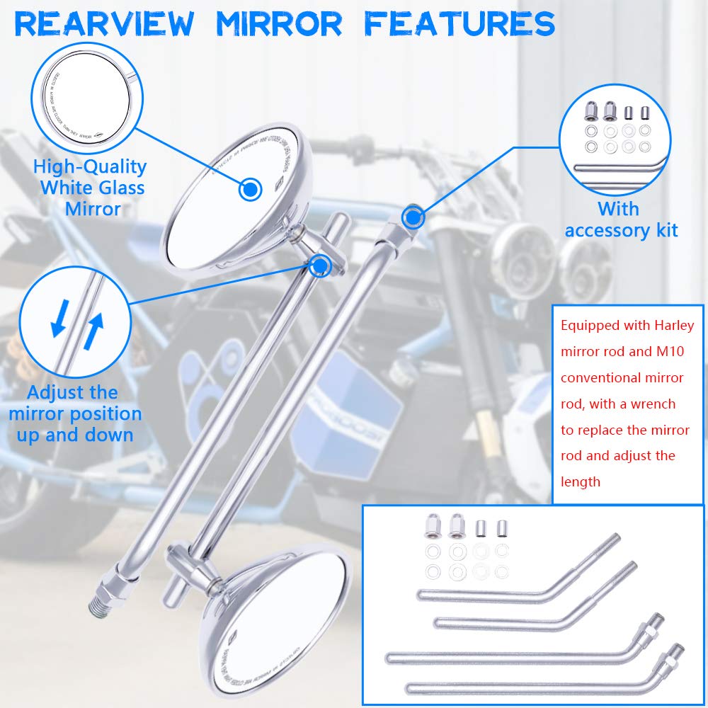 DREAMIZER 8mm 10mm Universal Rear View Mirrors Chrome 3" Round ...