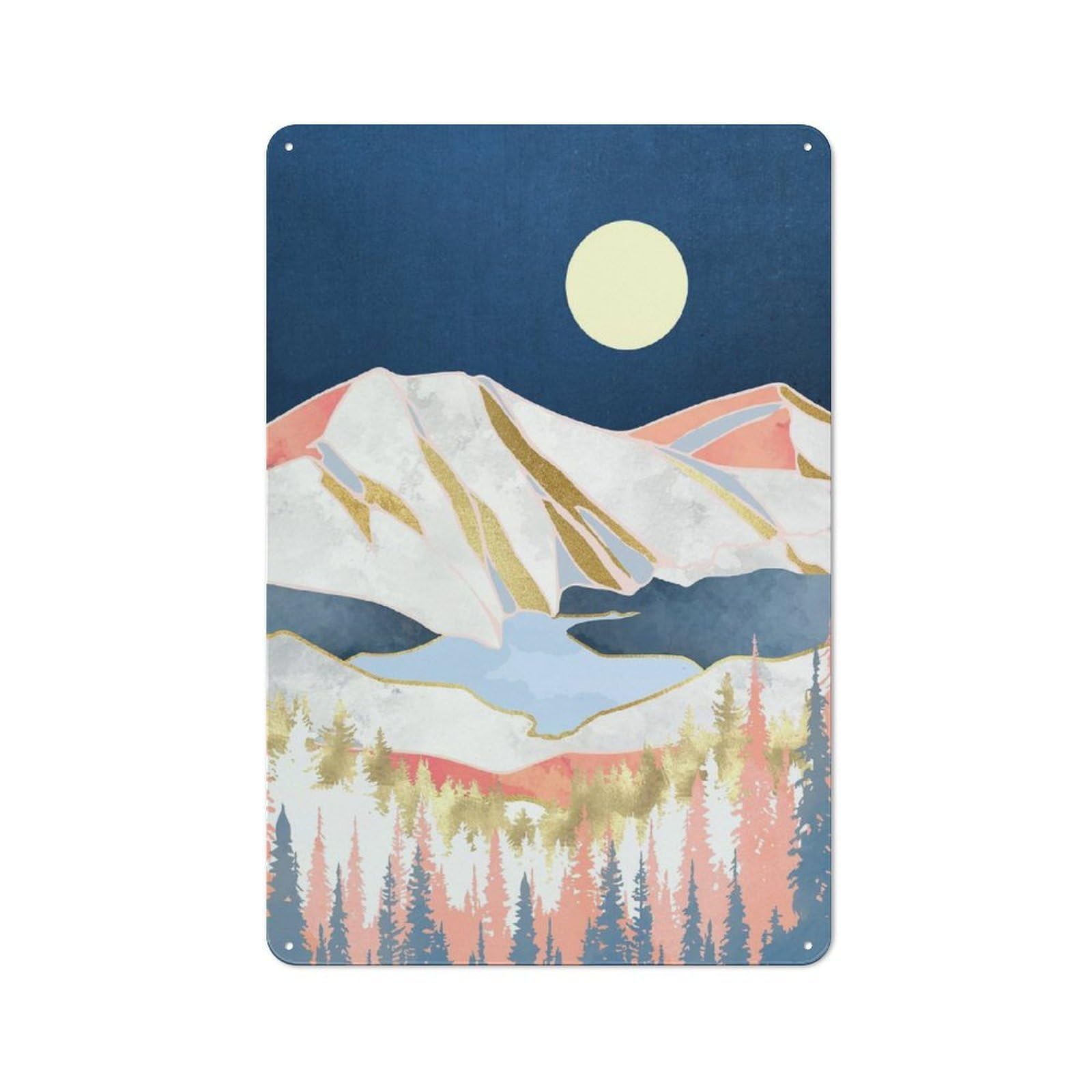 Junmoney Style-6 30X20cm Retro Tin Sign With Lake Mountains For Lounge Or Reading Corner, A Decorative Metal Sign For Lounges And Reading Corners