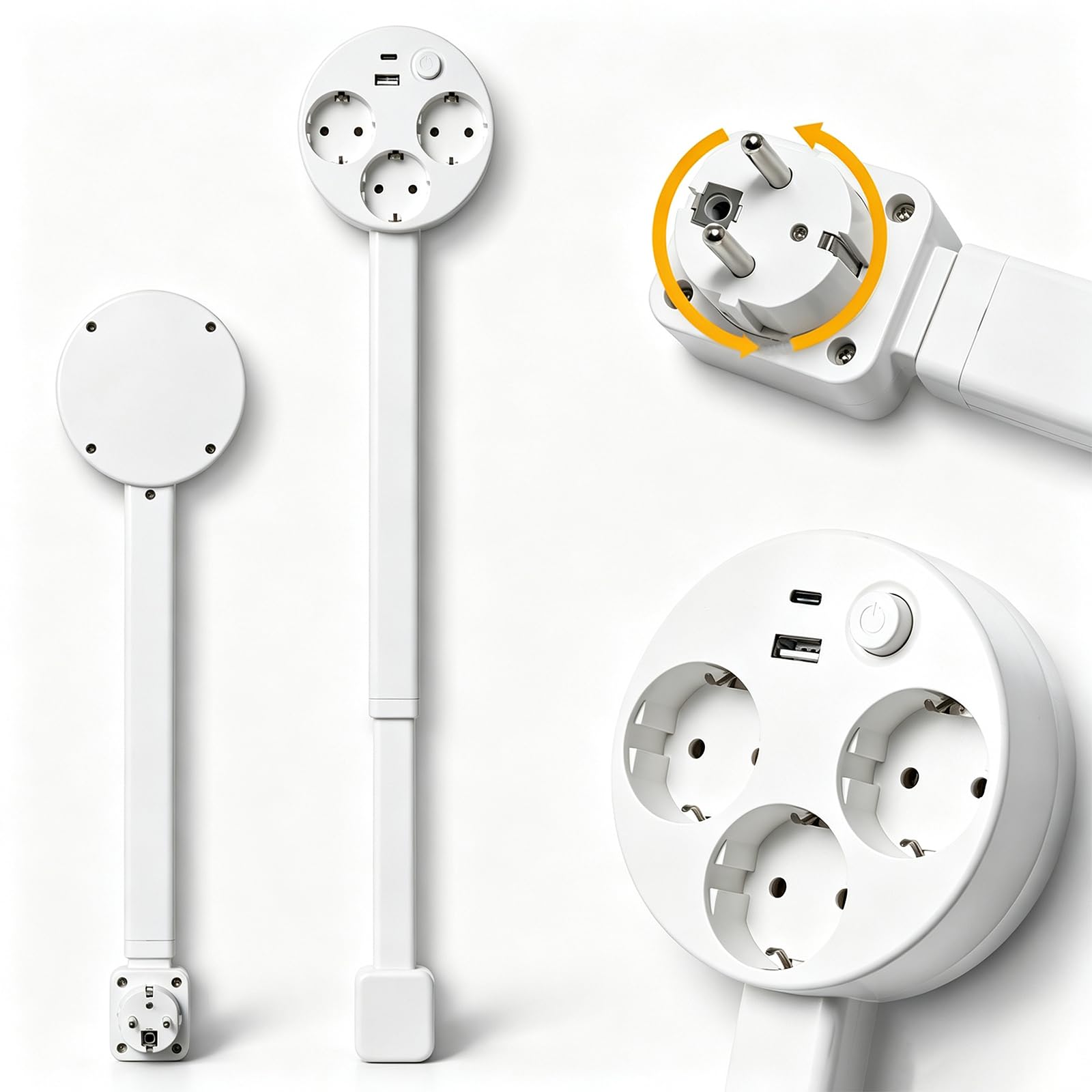 Multipresa espandibile e girevole a 3 prese con USB-A e USB-C