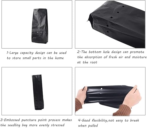 Miniatura 6 de Frjjthchy 100 bolsas de plástico grueso para plantas de frutas y flores, macetas de plántulas (7.87 x 13.78 pulgadas)