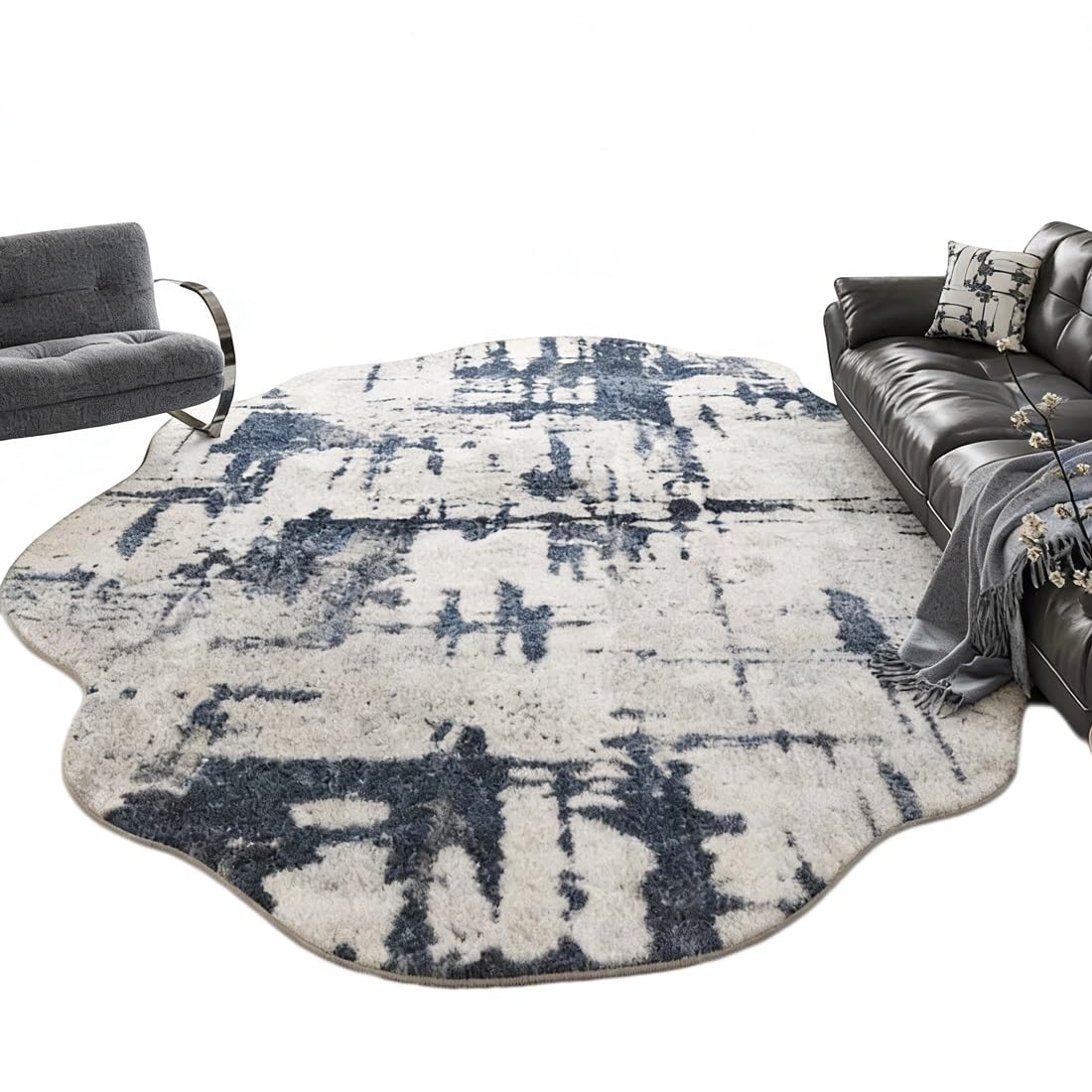Tapis de forme irrégulière gris 140x200 pour salon moderne et cocooning