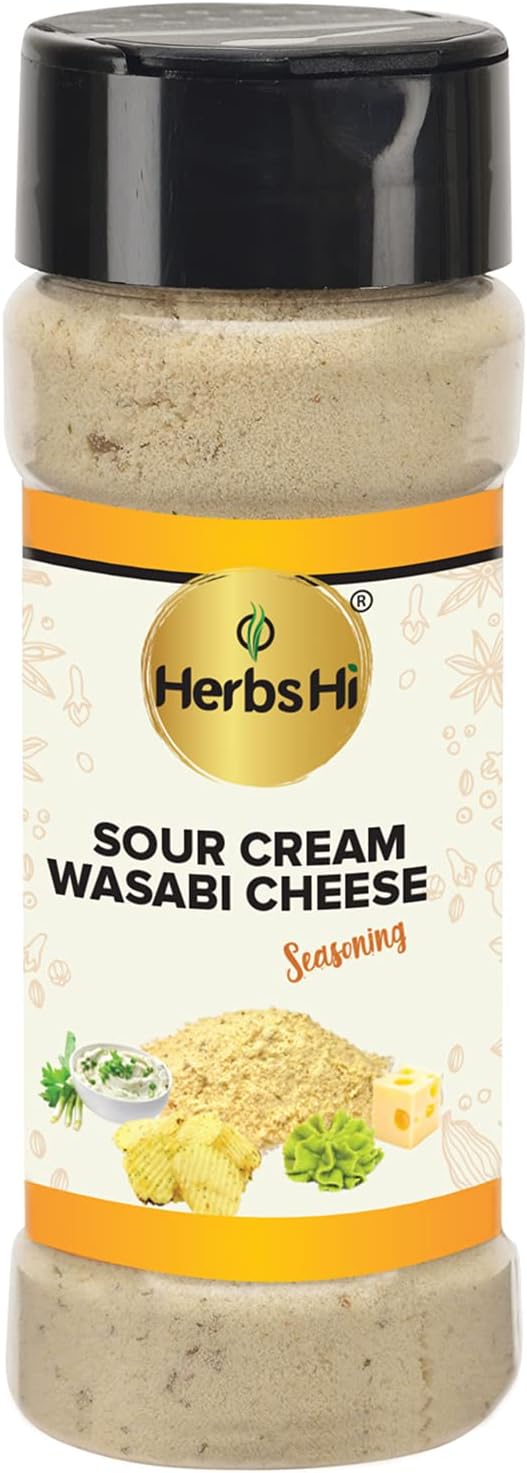 HerbsHi Sour Cream Wasabi Cheese for chips, potato dishes, fries, nachos, popcorn, dips, sauces, pastas, burgers, salads, nuts, chicken wings, baked potatoes, eggs - 55 Gm X 1