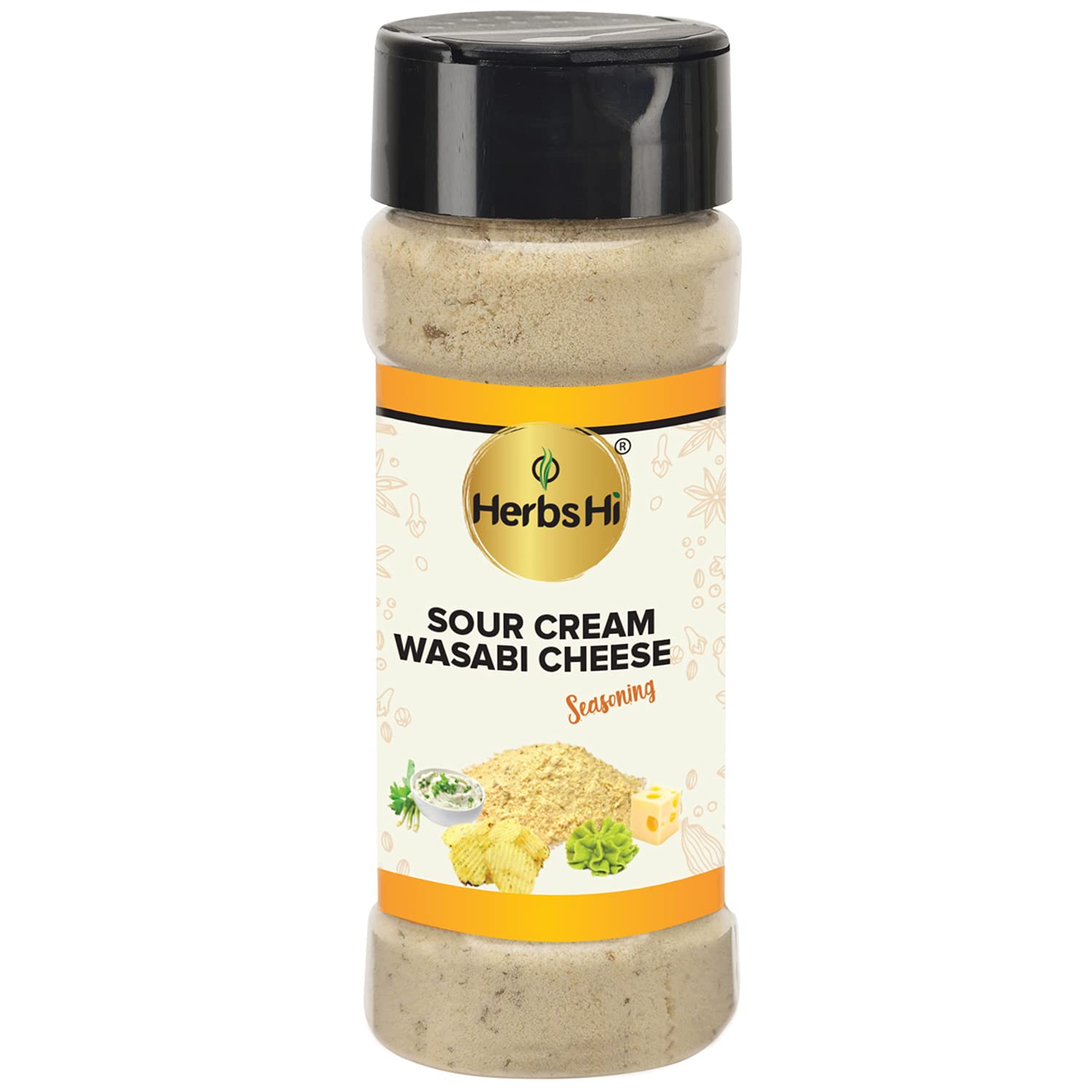 HerbsHi Sour Cream Wasabi Cheese for chips, potato dishes, fries, nachos, popcorn, dips, sauces, pastas, burgers, salads, nuts, chicken wings, baked potatoes, eggs - 55 Gm X 1