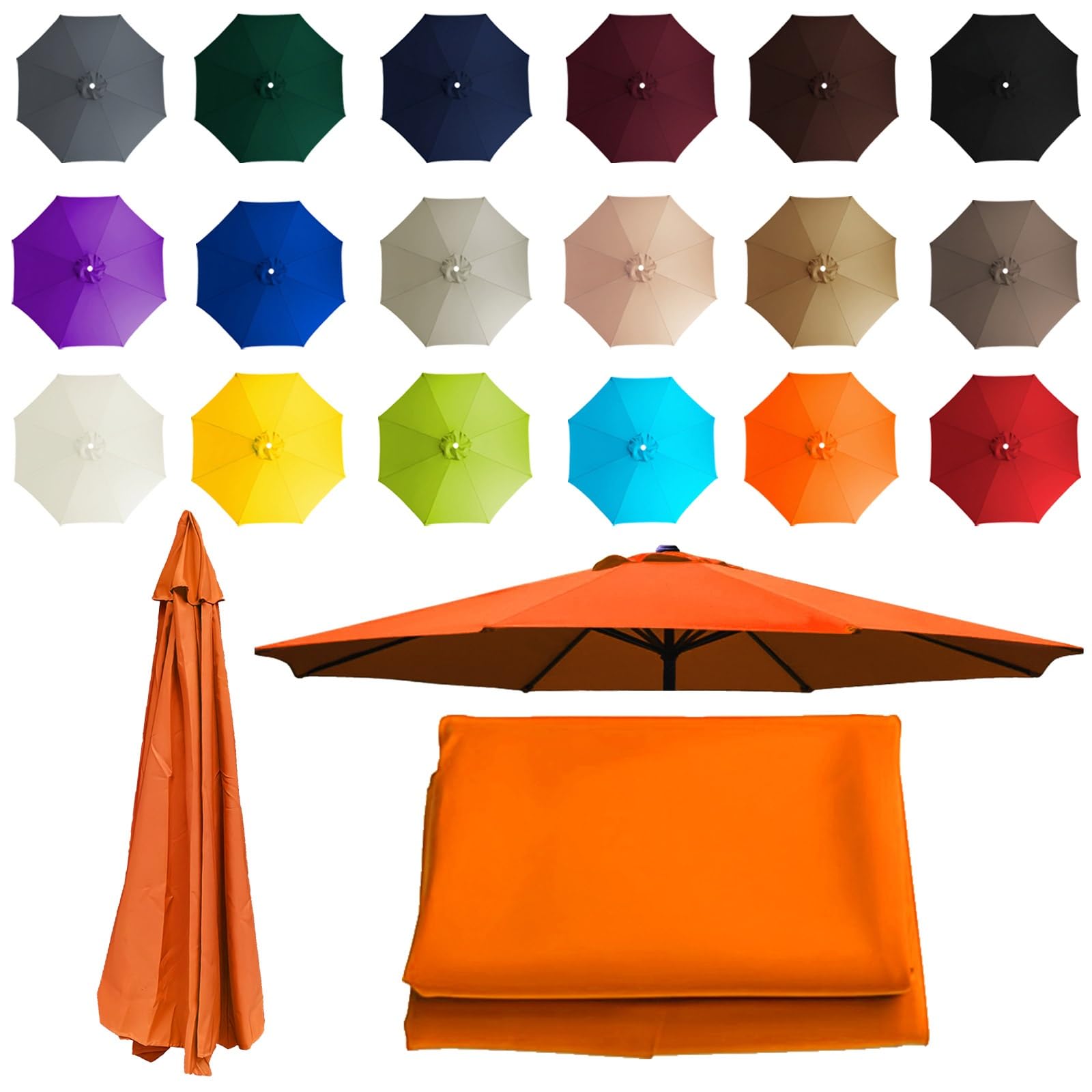 2-3.5m Replacement Parasol canopy for 8 Arms, Sun Umbrella Replacement Cloth, Garden Parasol Canopy Cover, Polyester Fabric, Not Umbrella Frame, For Backyard, Deck, Garden, Patio(Orange Color,8 ribs