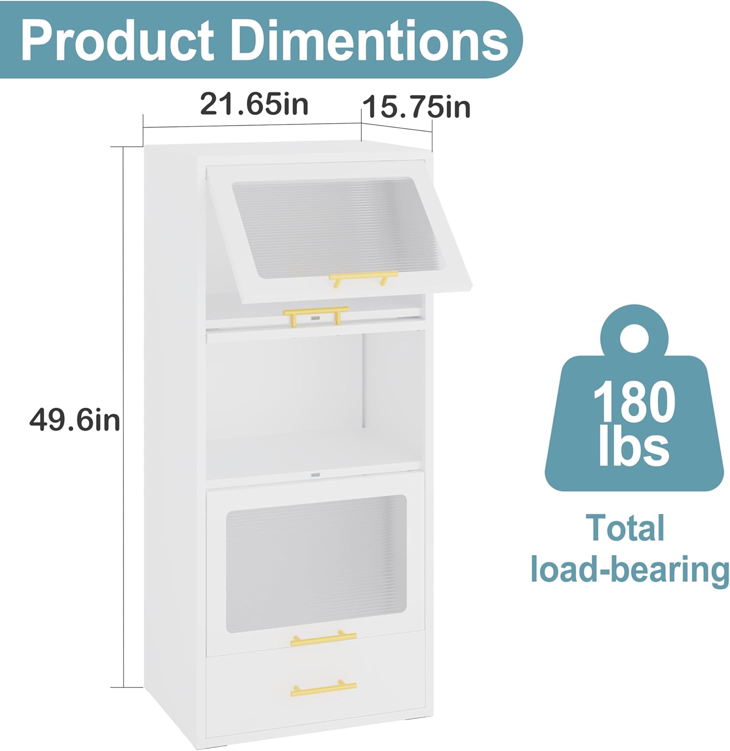 White Metal 4-Tier Kitchen Storage Cabinet, 49.2" Tall Pantry Microwave Stand with Flip-up Acrylic Glass Doors, Freestanding Bakers Rack with Drawer for Kitchen, Dining/Living Room