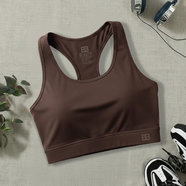 Image of BOLD & BEAUTY Women Cotton Blend Sports Bra with U-Neck, Racerback Style and Regular Straps for Workout, Yoga & Training (Pack of 3)