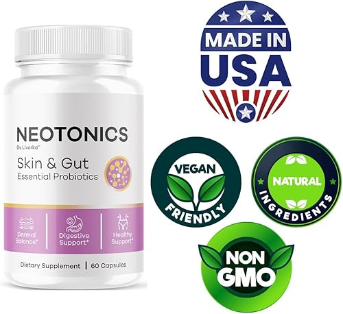 Miniatura 4 de Paquete de 5 cápsulas Neotonics  Probióticos esenciales oficiales de Neotonics para la piel y el intestino, fórmula avanzada Neotonics Skin and Gut
