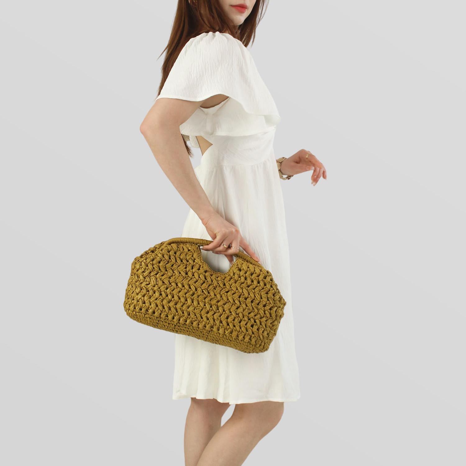 Large Straw Dumpling Clutch Purse for Women,Summer Vacation Beach Hobo Bag,Woven Evening Top Hanlde handbags