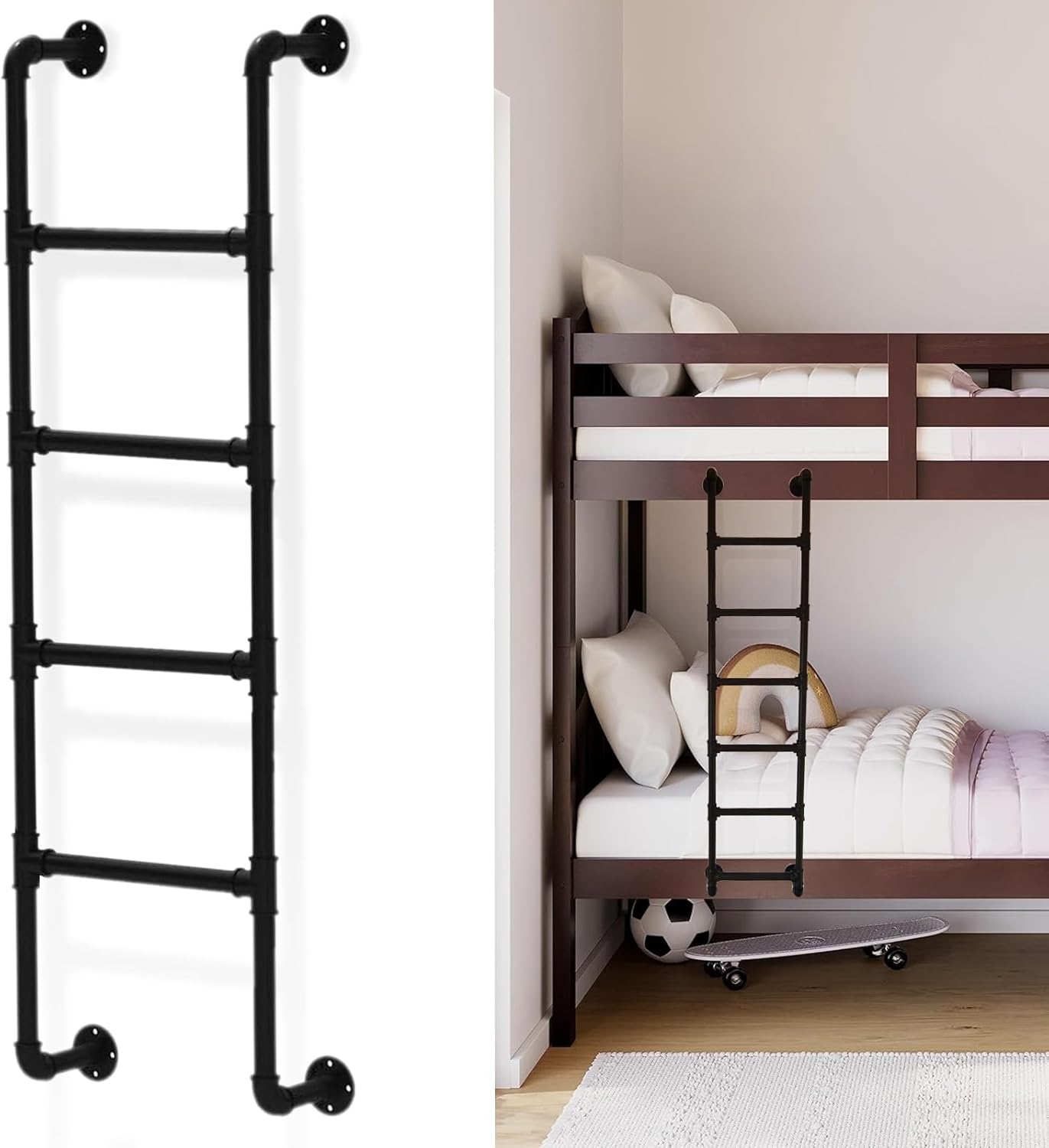 Wall Mounted Metal Ladder, 3.3ft/3.6ft/3.9ft/4.1ft Height Entrance Egress Ladder,Loads 330lbs Basement Window Well Egress Ladder for Dorm, Library, Bunk Bed, Deck, RV - Customizabl