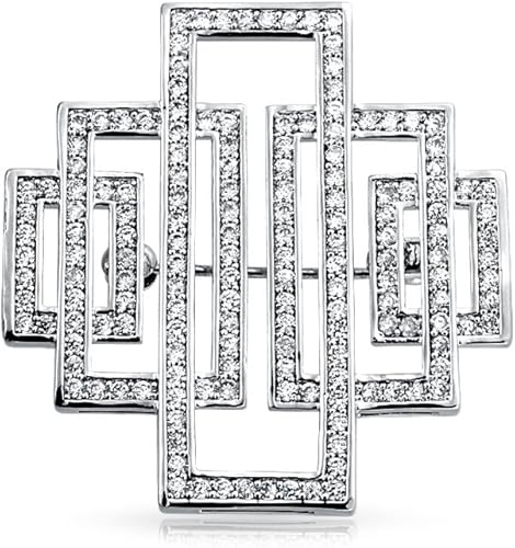 Miniatura 4 de Bling Jewelry Declaración grande pavé de boda nupcial cristal moda Gatsby Vintage Art Deco estilo bufanda broche broche para mujeres latón chapado