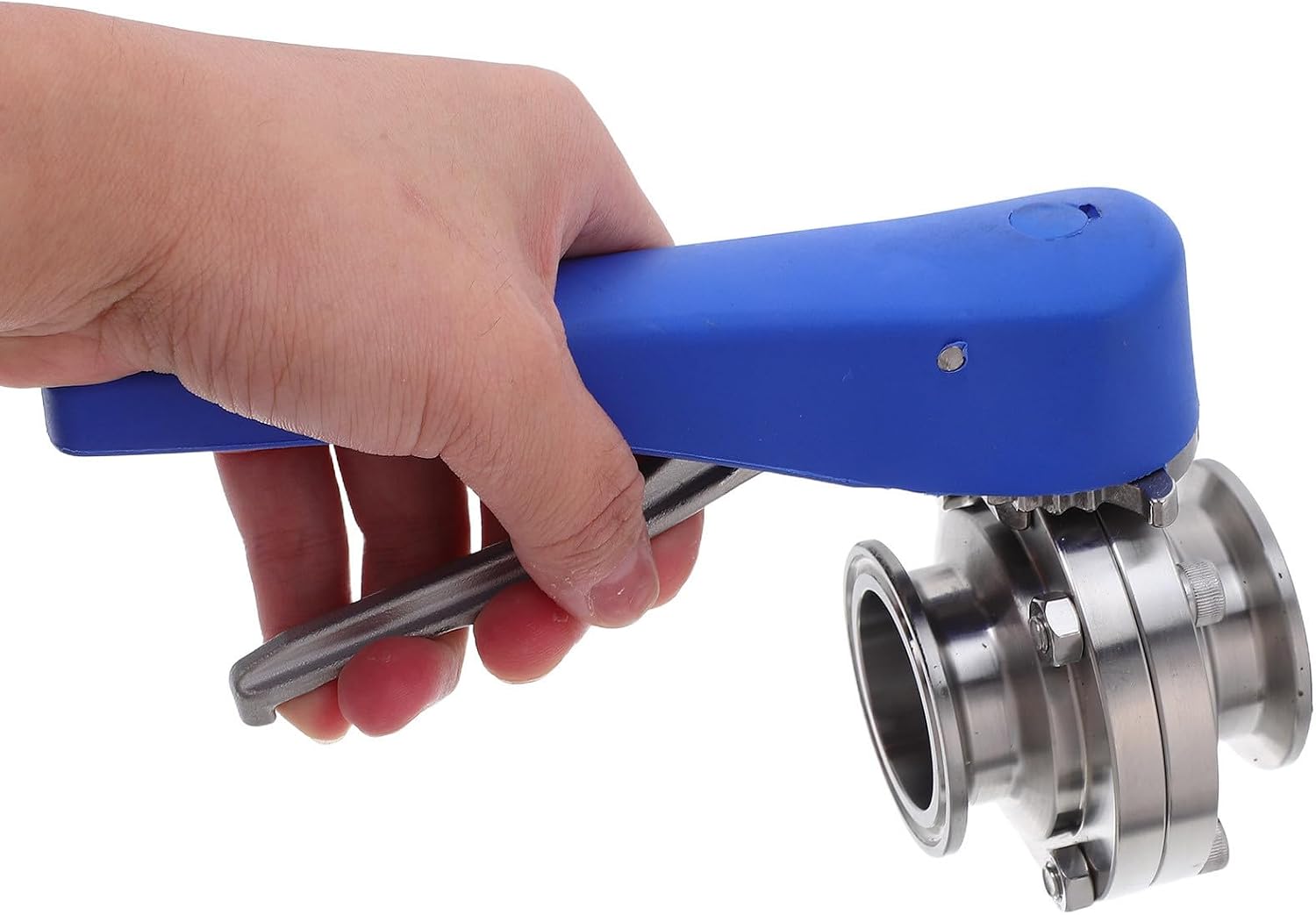 Sanitary Butterfly Valve with Blue Trigger Handle, Stainless Steel Tri Clamp Quick Install, Sturdy Duckbill Style Valve Preventing Backflow for Food and Beverage Processing